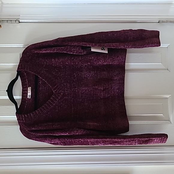 SO BRAND WOMENS JUNIOR CHENILLE PLUM V-NECK PULLOVER SWEATER SIZE MEDIUM - Picture 2 of 16